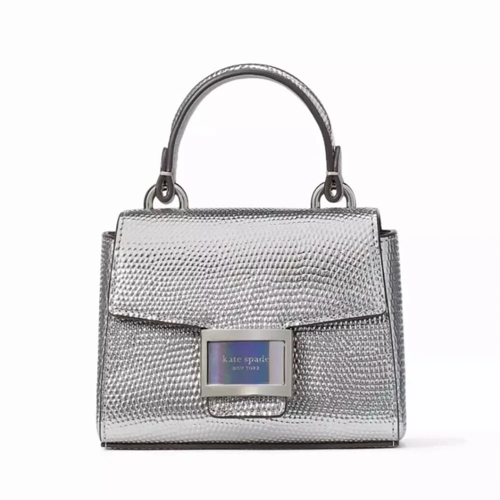 NWT Kate Spade Katy Silver Lizard Embossed Micro Crossbody